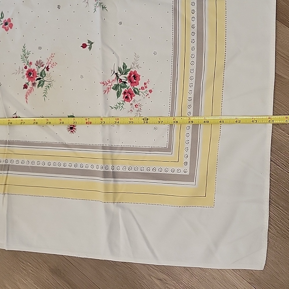 Vintage Floral Square Tablecloth with Yellow and Pink Rose Accents - Picture 7 of 12